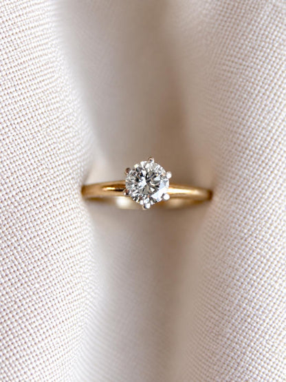 Vintage Diamond Engagement Ring, Round Cut, 14k Gold, Solitaire 6-Prong Bridal Ring