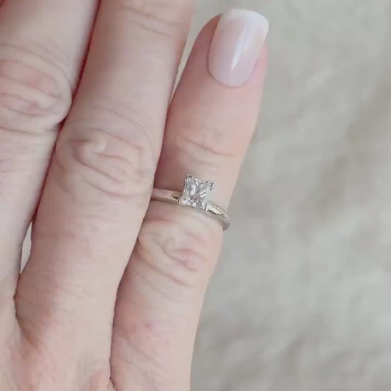 Vintage Diamond Engagement Ring, Princess Cut, 14k White Gold, 1990s Solitaire Bridal Ring
