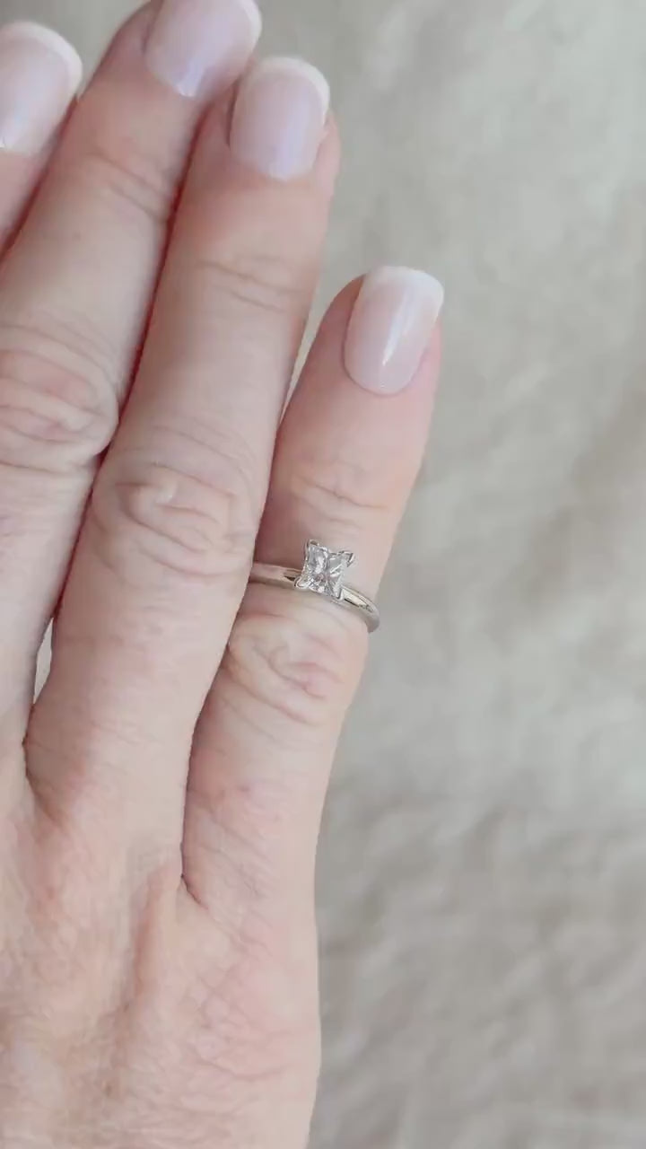Vintage Diamond Engagement Ring, Princess Cut, 14k White Gold, 1990s Solitaire Bridal Ring