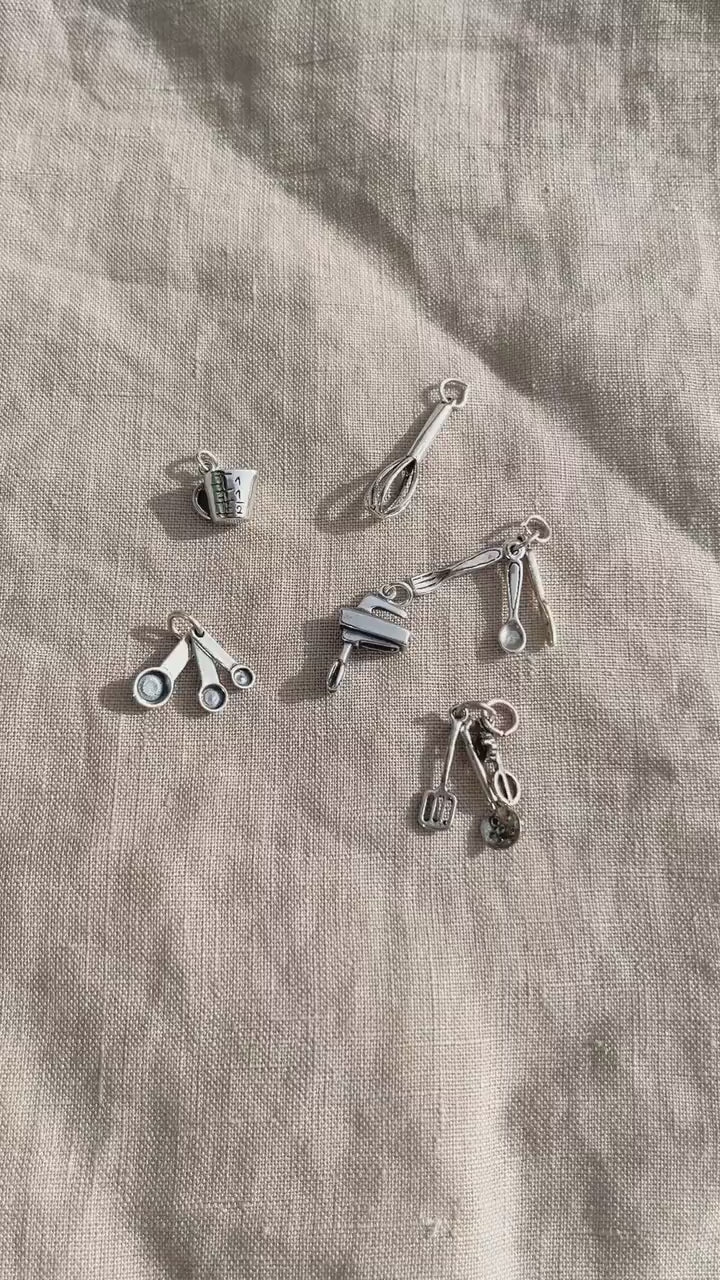 Sterling Silver Utensils Cutlery Charm Pendant, Kitchen Themed Minimalist Jewelry, Gift for Her