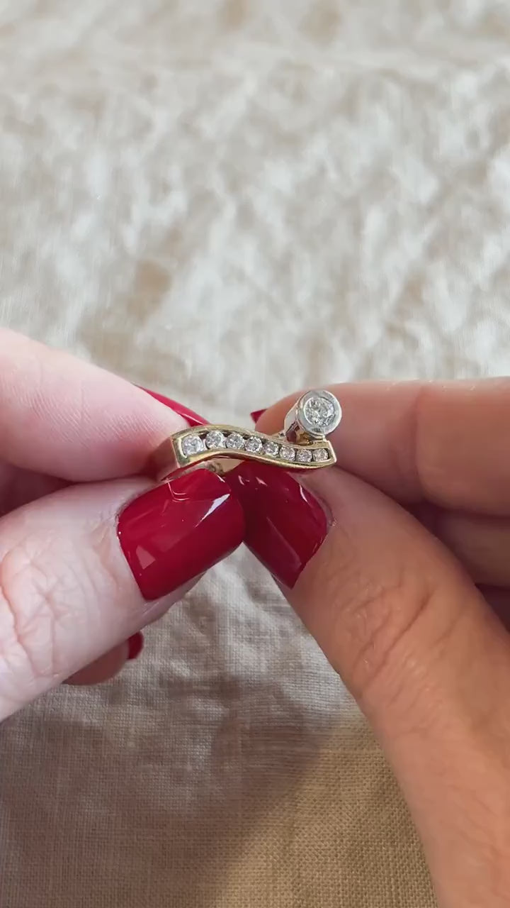 Vintage 1980s Diamond Engagement Ring, Two-Tone 14k Gold, Asymmetrical Bezel & Channel Set • One-of-a-kind Jewelry