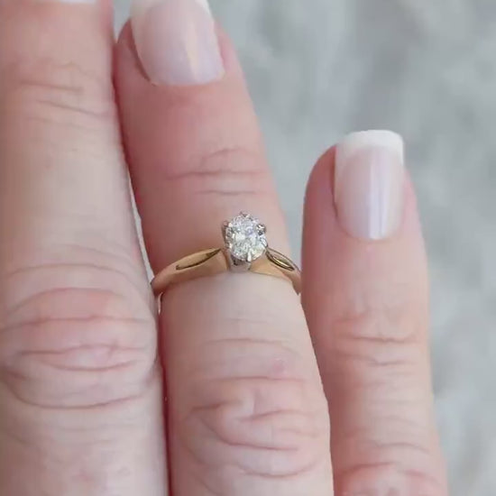 Vintage Oval Cut Diamond Solitaire Ring in 14k Gold