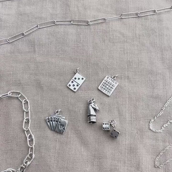 Sterling Silver Domino Charm Pendant, Game Themed Minimalist Jewelry, Gift for Her