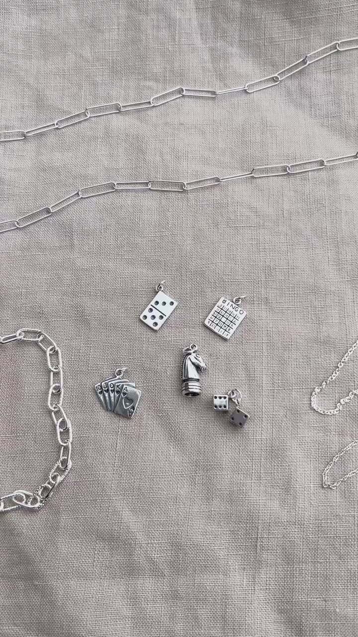 Sterling Silver Domino Charm Pendant, Game Themed Minimalist Jewelry, Gift for Her
