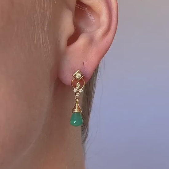 Vintage Green Gemstone Dangle Earrings in 18k Gold