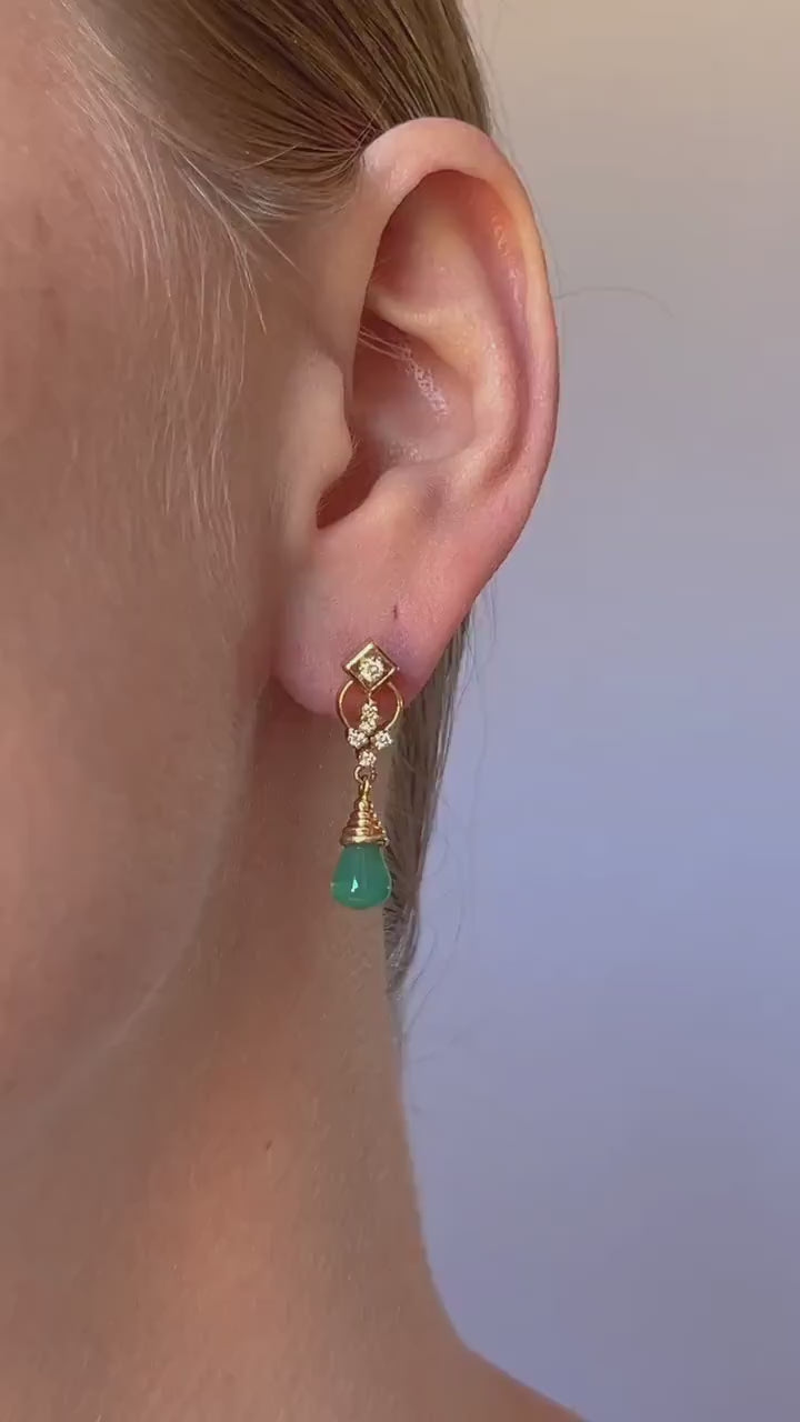 Vintage Green Gemstone Dangle Earrings in 18k Gold