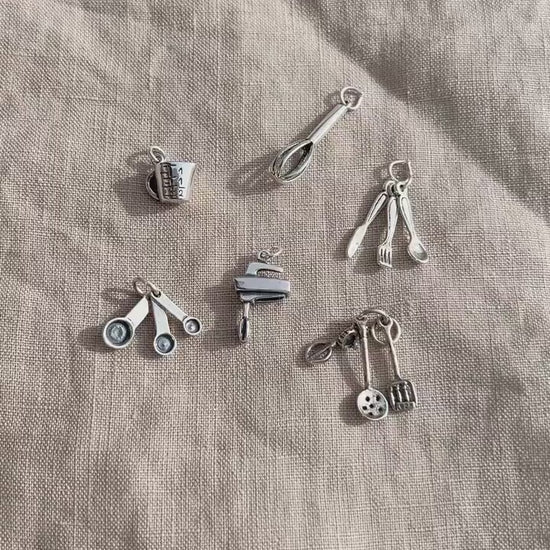 Sterling Silver Measuring Spoons Charm Pendant, Cooking & Baking Themed Minimalist Jewelry, Gift for Her