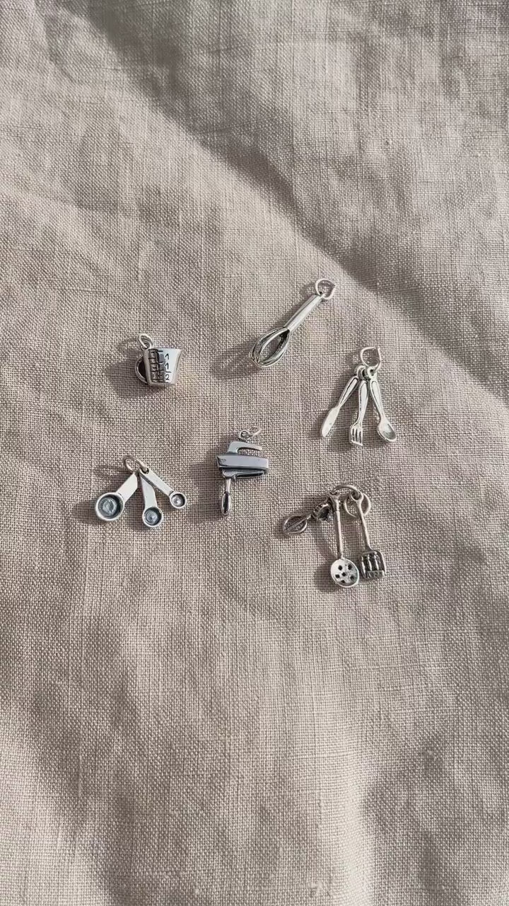 Sterling Silver Measuring Spoons Charm Pendant, Cooking & Baking Themed Minimalist Jewelry, Gift for Her