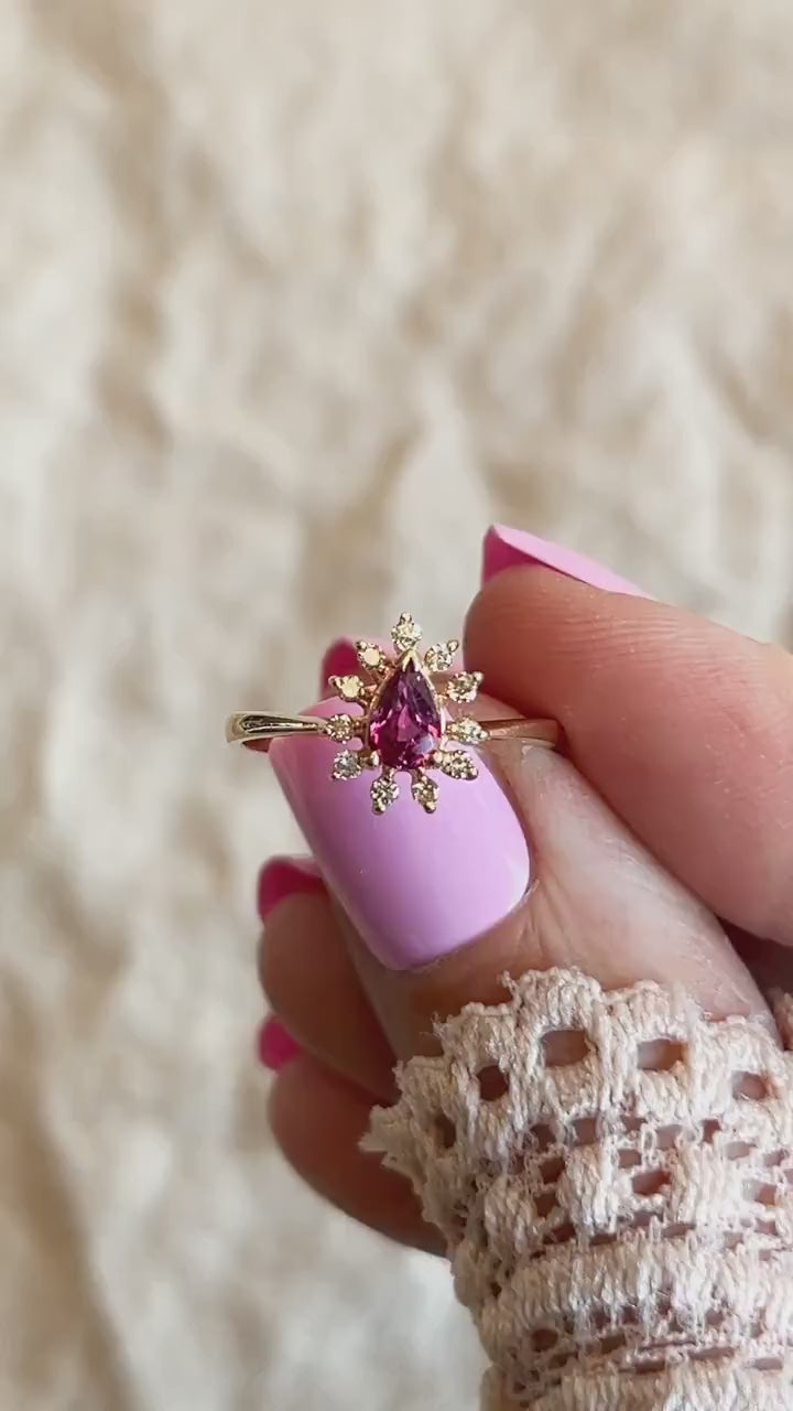 Vintage Pink Spinel Gemstone and Diamond Halo Ring in 14k Gold