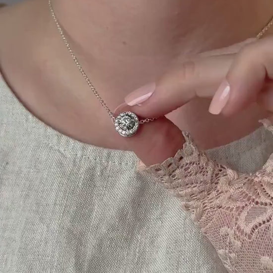 Vintage Diamond Halo Pendant in 14k White Gold