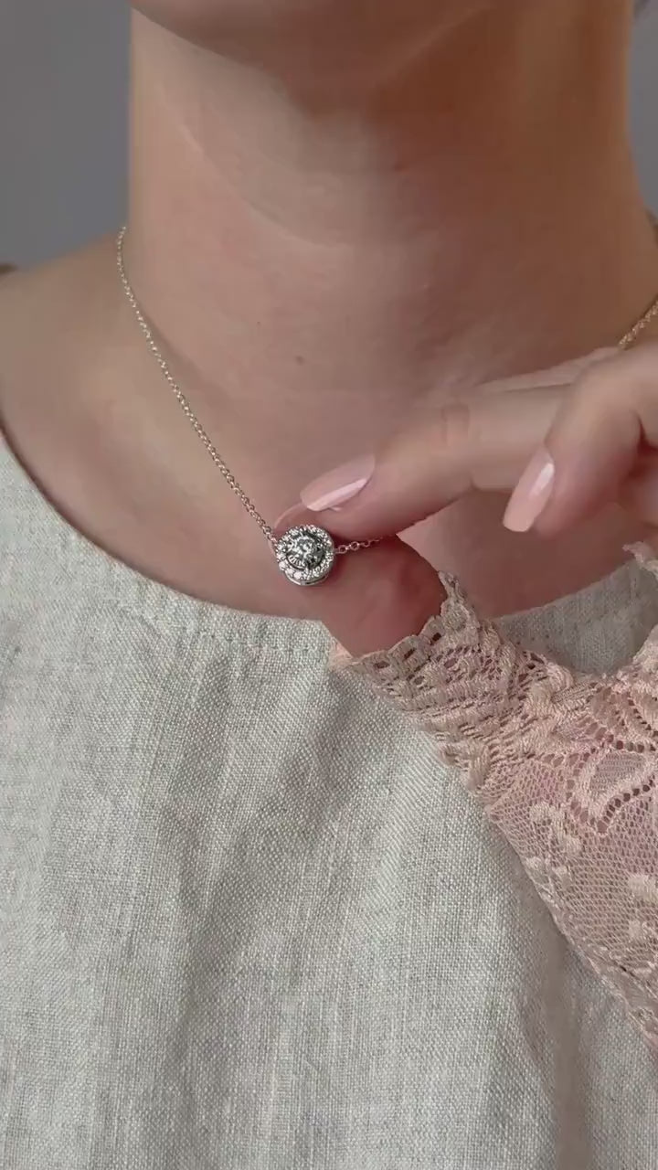 Vintage Diamond Halo Pendant in 14k White Gold