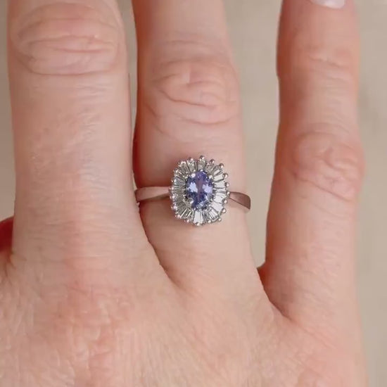 Vintage 1990s Tanzanite & Diamond Halo Ring, 14k White Gold