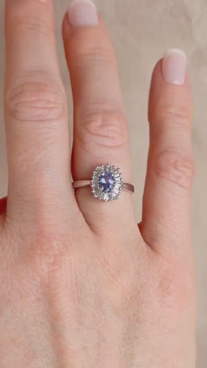 Vintage 1990s Tanzanite & Diamond Halo Ring, 14k White Gold