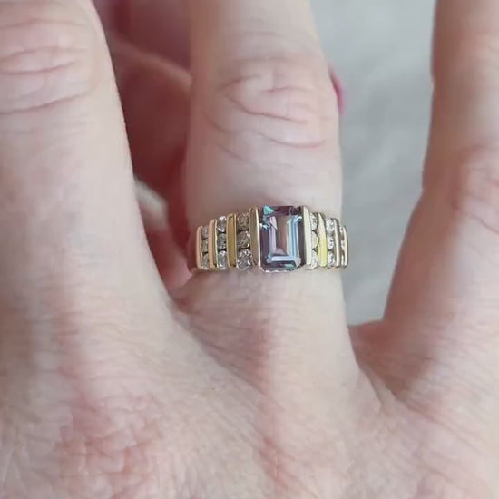 Vintage Alexandrite and Diamond Channel Set Ring in 14k Gold