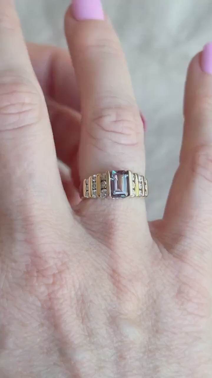 Vintage Alexandrite and Diamond Channel Set Ring in 14k Gold