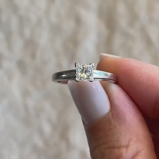 Vintage Diamond Engagement Ring, Princess Cut, 14k White Gold, 1990s Solitaire Bridal Ring
