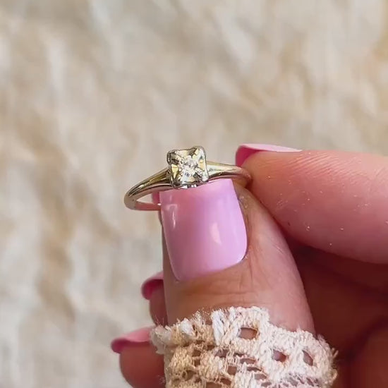 Vintage Diamond Engagement Ring, Round Cut, 14k Gold, 1930s Art Deco Solitaire Bridal Ring