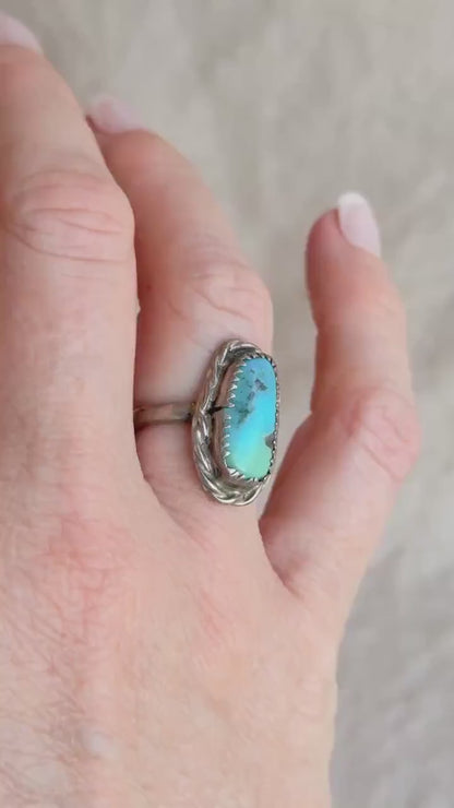 Vintage Turquoise Sterling Silver Oval Statement Ring, Boho Artisan Jewelry