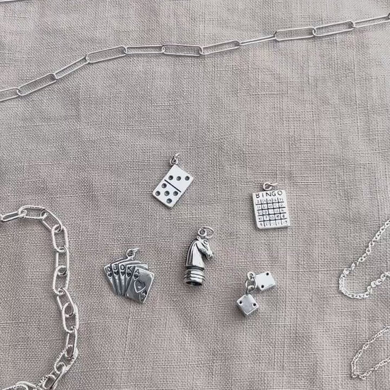 Sterling Silver Bingo Charm Pendant, Game Themed Minimalist Jewelry, Gift for Her