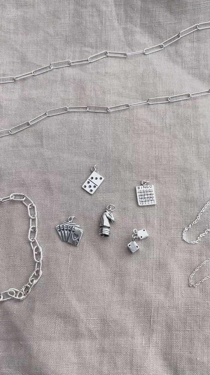 Sterling Silver Bingo Charm Pendant, Game Themed Minimalist Jewelry, Gift for Her