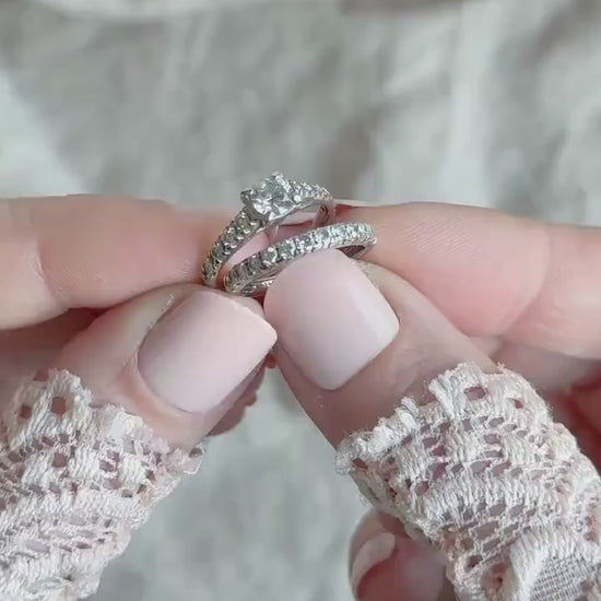 Vintage Diamond Engagement Ring and Wedding Band Set in 14k White Gold
