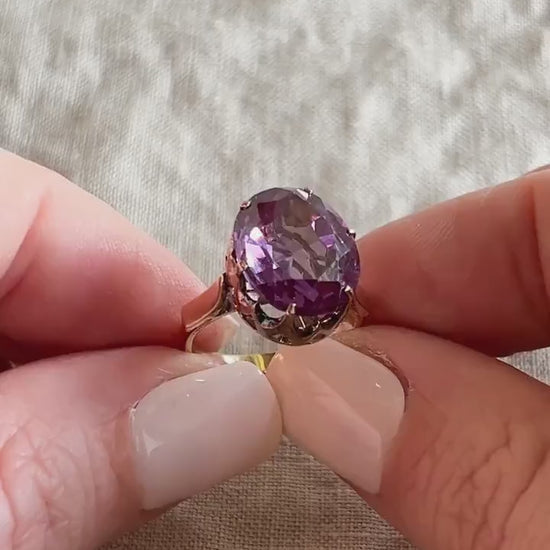 Vintage 1940s Purple Sapphire Gemstone Ring, 14k Gold