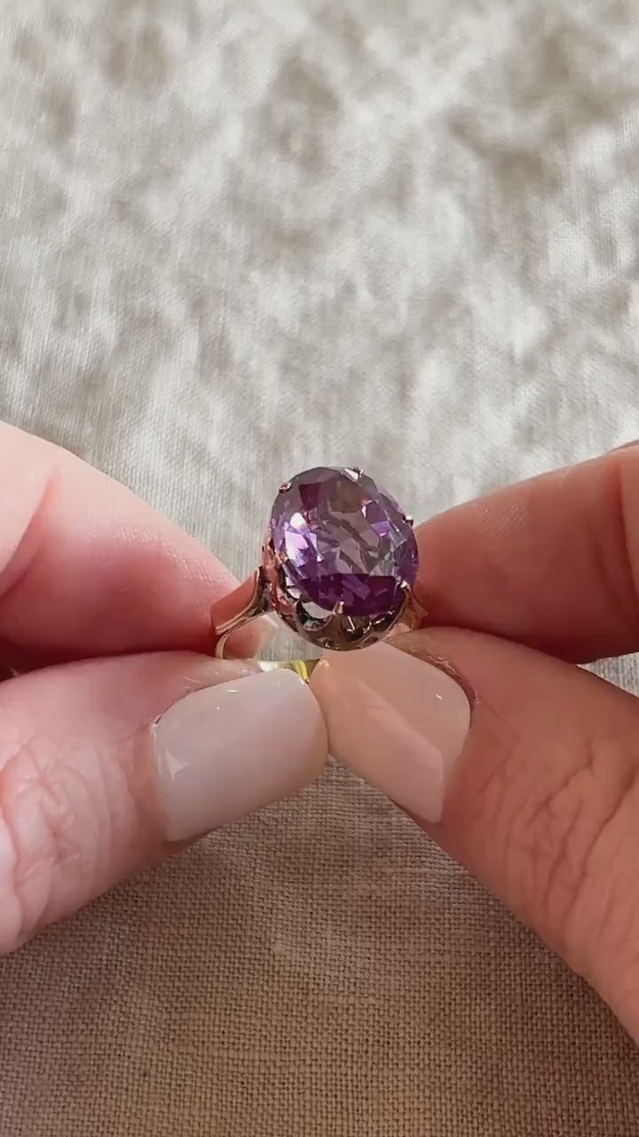 Vintage 1940s Purple Sapphire Gemstone Ring, 14k Gold