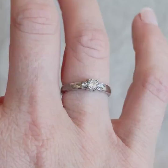 Vintage Three Stone Diamond Engagement Ring in 14k White Gold