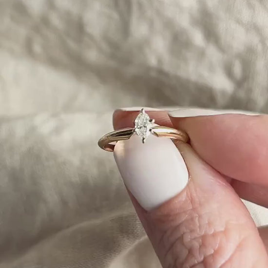 Vintage Marquise Diamond Solitaire Engagement Ring in 14k Gold