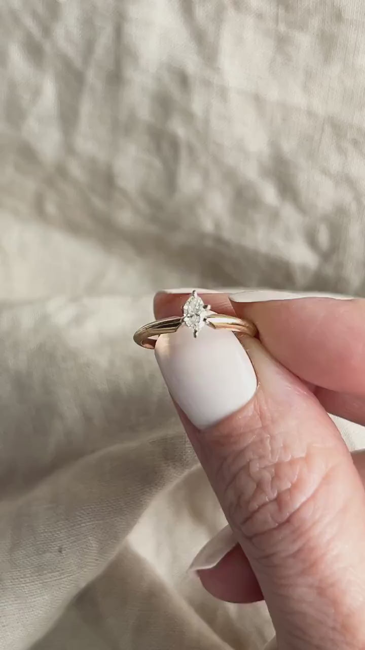 Vintage Marquise Diamond Solitaire Engagement Ring in 14k Gold