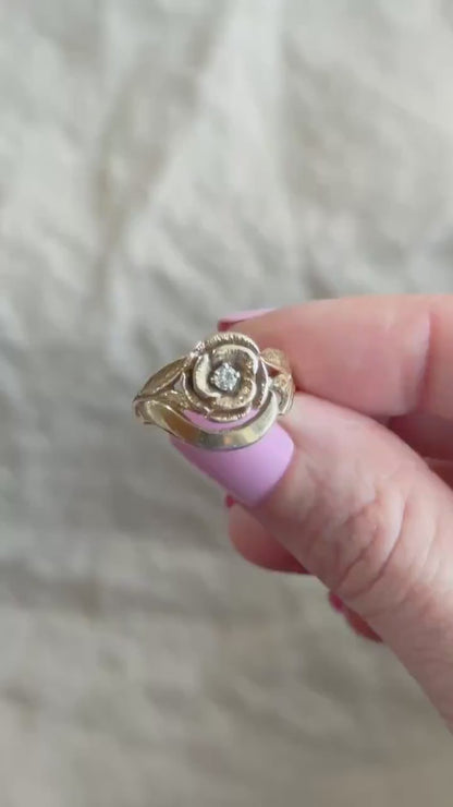 Vintage 1970s Diamond Floral Engagement Ring in 14k Gold