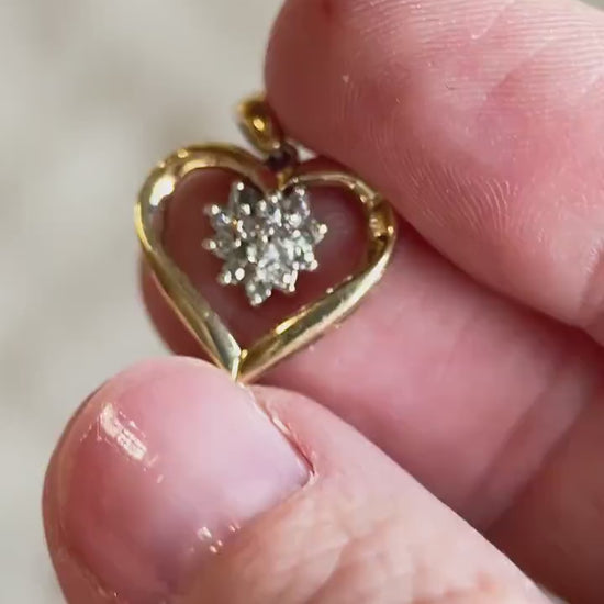 Vintage Diamond Heart Pendant in 10k Gold