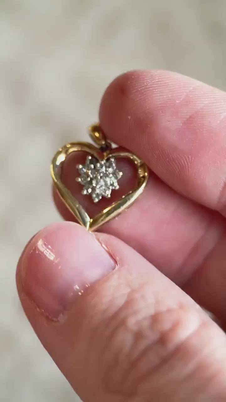 Vintage Diamond Heart Pendant in 10k Gold