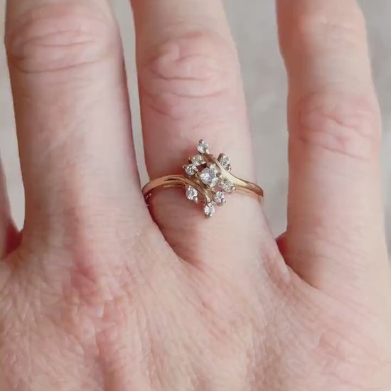 Vintage 1970s Diamond Engagement Ring, 14k Gold, Cluster Style Wedding Ring • One-of-a-kind Jewelry