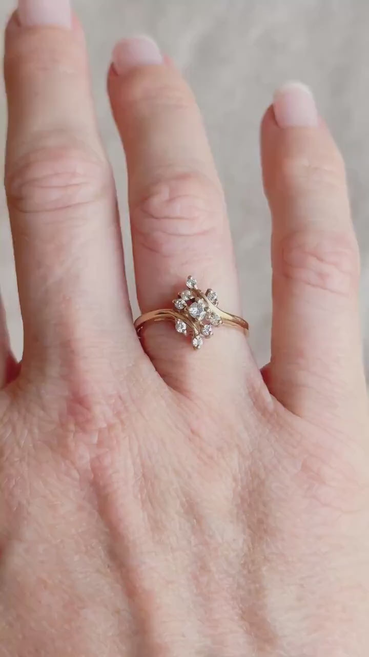 Vintage 1970s Diamond Engagement Ring, 14k Gold, Cluster Style Wedding Ring • One-of-a-kind Jewelry