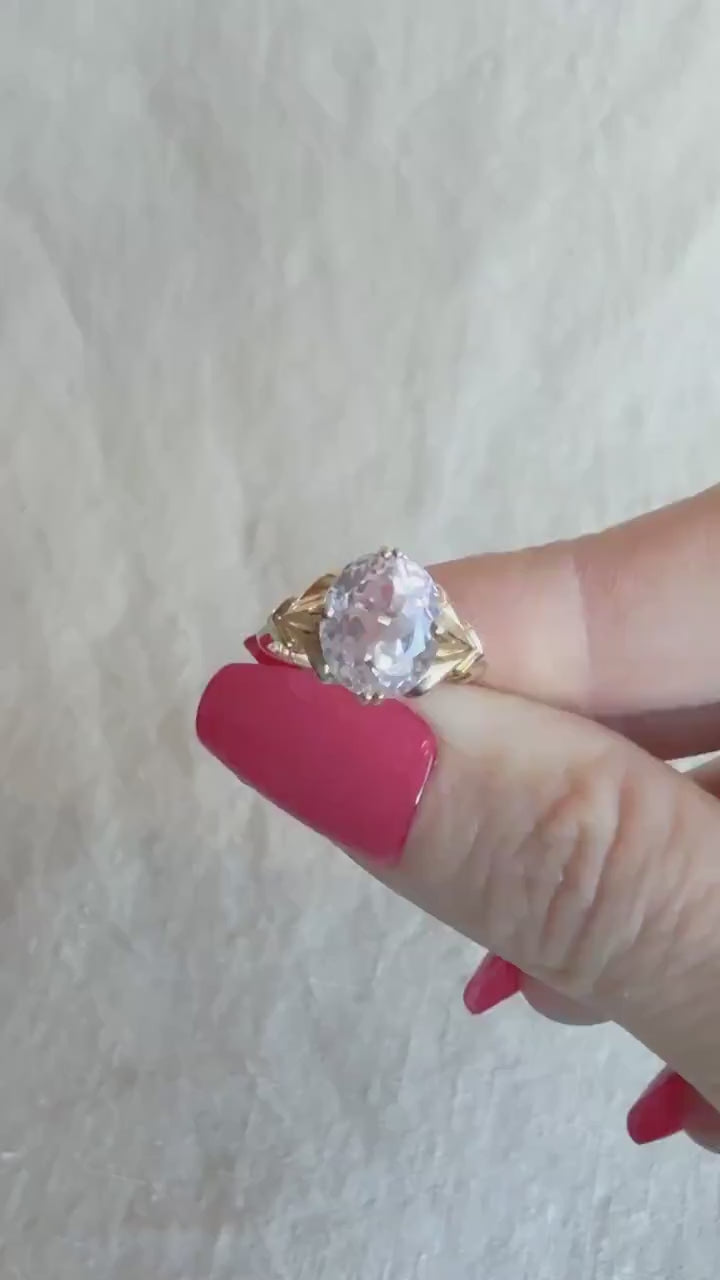 Vintage Kunzite Ring, 14k Gold Oval Floral Statement Ring, Bold Jewelry