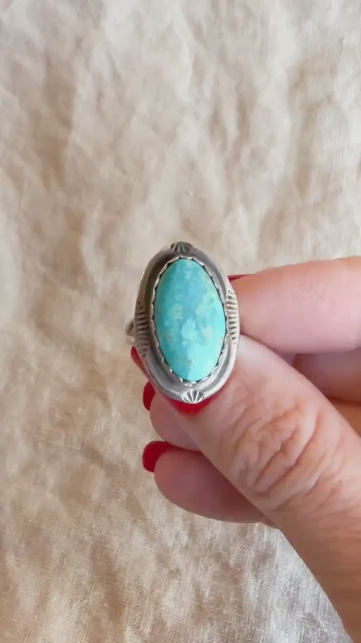 Vintage Blue Chrysocolla Gemstone Ring in Sterling Silver