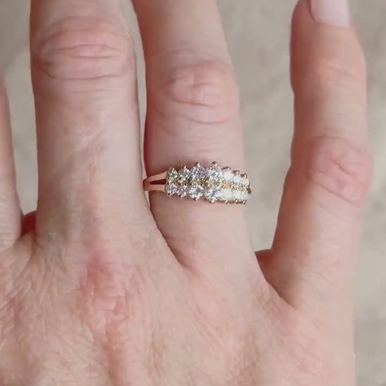 Vintage Diamond Wedding Band, 14k Gold, Round Cut Prong Set, Double Row Anniversary Ring