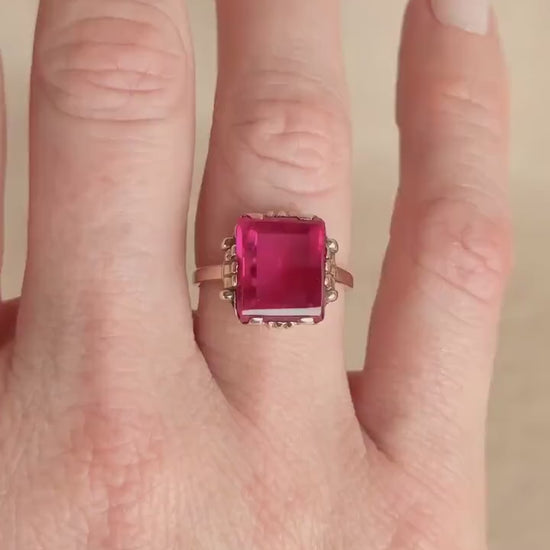 Antique 1930s Art Nouveau Ruby Ring, 10k Gold