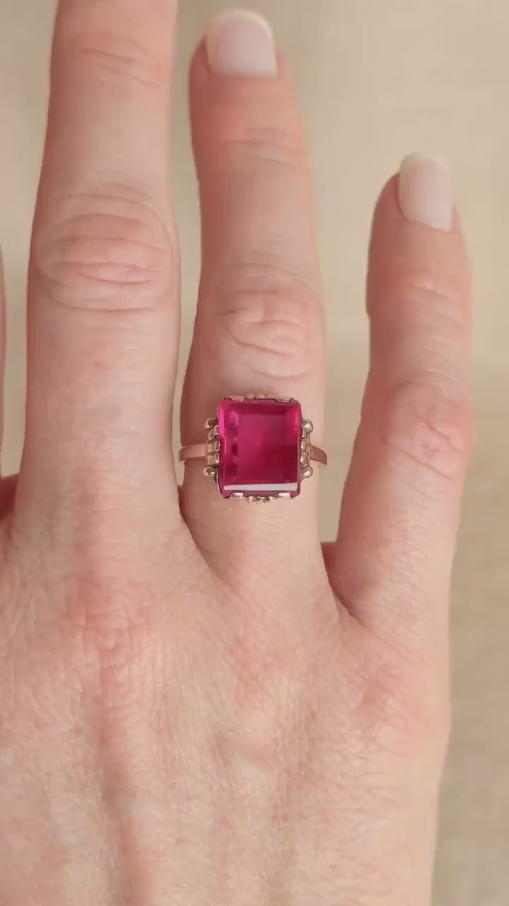 Antique 1930s Art Nouveau Ruby Ring, 10k Gold