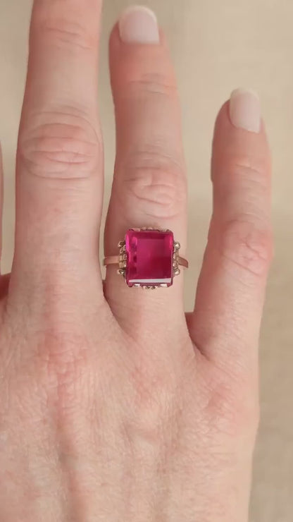 Antique 1930s Art Nouveau Ruby Ring, 10k Gold