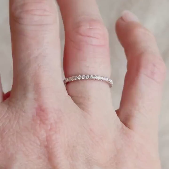 Vintage Diamond Wedding Band, 14k Rose Gold, Prong Set Minimalist Ring, Stacking Band