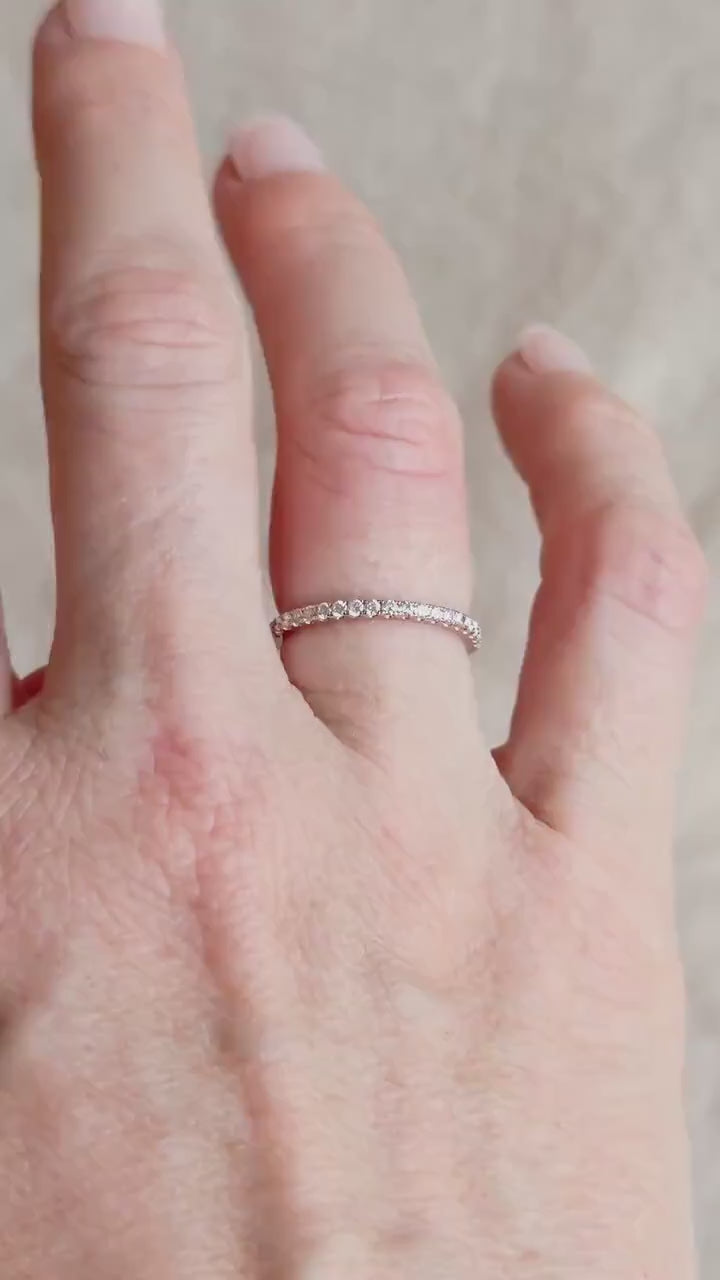 Vintage Diamond Wedding Band, 14k Rose Gold, Prong Set Minimalist Ring, Stacking Band