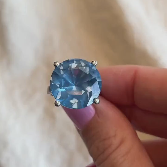 Vintage Sterling Silver Solitaire Gemstone Ring, Cocktail Statement Jewelry