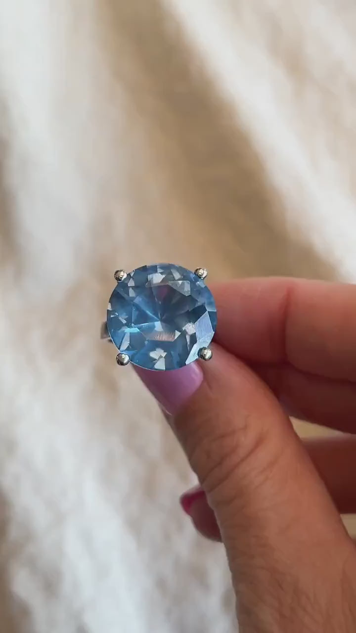 Vintage Sterling Silver Solitaire Gemstone Ring, Cocktail Statement Jewelry