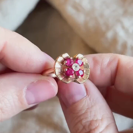Vintage 1930s Art Deco Ruby Gemstone Ring, 14k Rose Gold