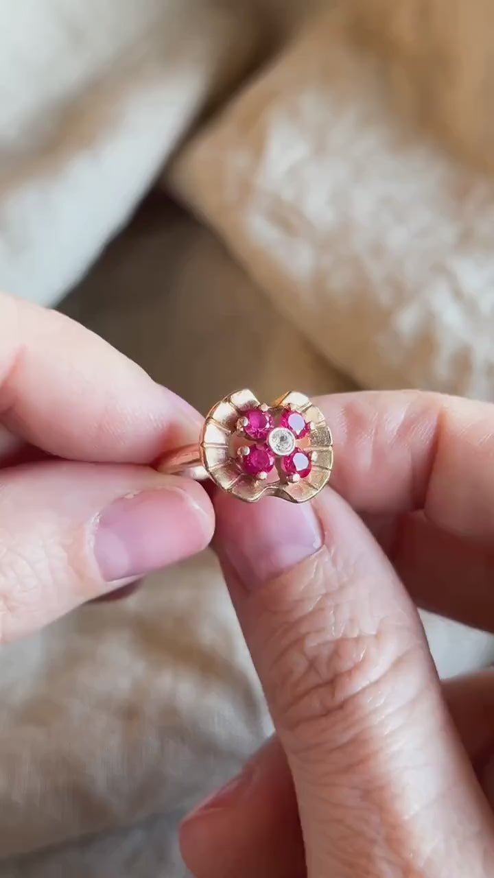 Vintage 1930s Art Deco Ruby Gemstone Ring, 14k Rose Gold