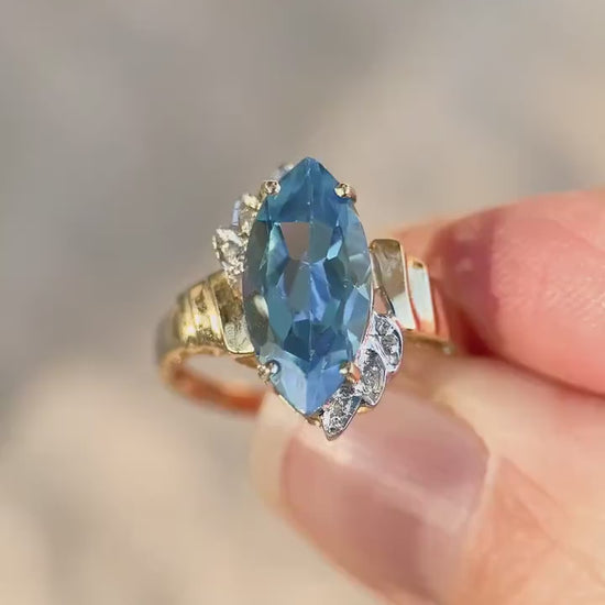 Vintage Blue Topaz Marquise Ring in 14k Gold