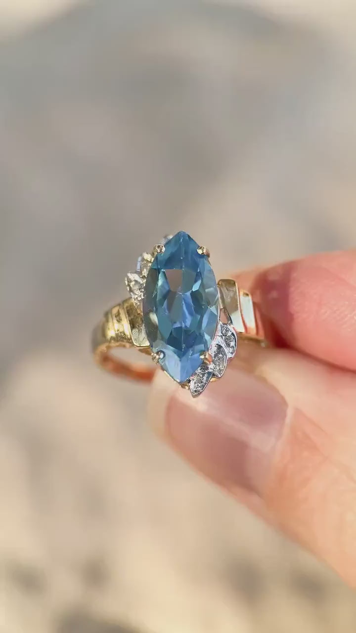 Vintage Blue Topaz Marquise Ring in 14k Gold