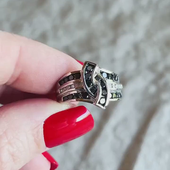 Vintage Black and White Diamond Ring in 10k White Gold